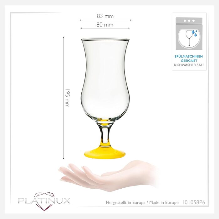Набір келихів для коктейлів PLATINUX 6 шт, 400 мл (жовті) - Longdrink, Hurricane, Party
