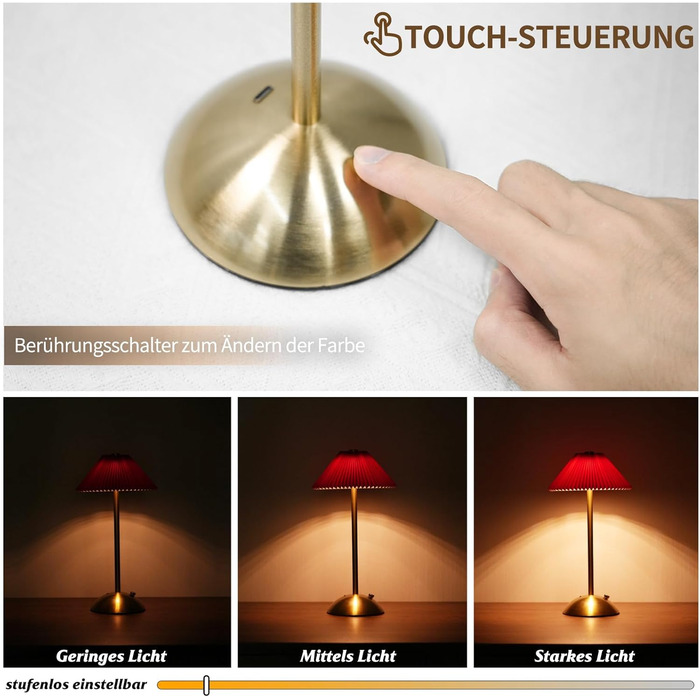 Світлодіодна настільна лампа бездротова з димером, 3 режими кольору, акумуляторна, металева. Для ресторану, спальні, читання (Червона)