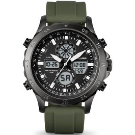 Годинники PINDOWS для чоловіків: водонепроникні спортивні годинники (аналогові/цифрові), багатофункціональні, з LED-підсвічуванням, будильником, секундоміром (зелено-чорні)