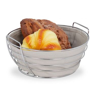 Relaxdays Round Bread Basket, Metal with Fabric Insert