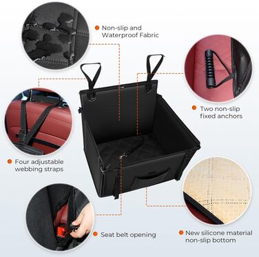 KYG Dog Car Seat - Extra Stable, Waterproof, Non-Slip - Reinforced Dog Seat for Medium & Large Dogs - L: 70x55x36cm