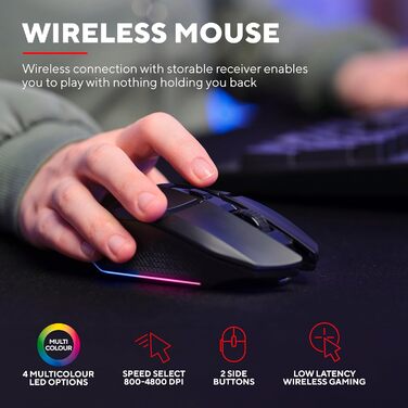 Trust GXT 1794 Комплект для геймінгу: клавіатура QWERTZ DE, миша та килимок, LED підсвітка, бездротова миша (80 годин), компактна TKL USB клавіатура, чорний