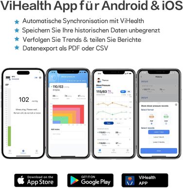 Тонометр на плечі CheckMe BP2A Nexus з великим дисплеєм, середнє значення за 3 вимірювання, бездротова манжета (22-42 см), додаток для iOS/Android, легке читання та професійна точність