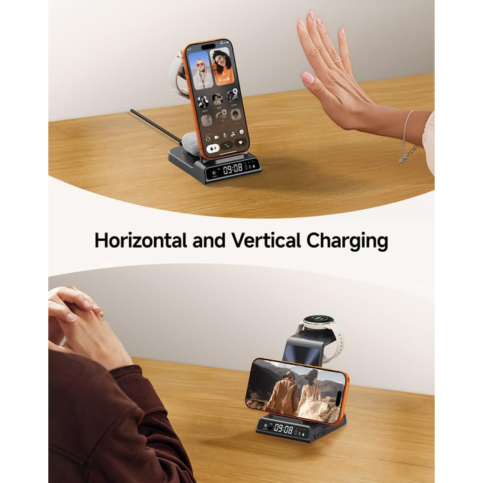 Бездротова зарядна станція 3-в-1 для Garmin Vivoactive/Venu/Forerunner/Instinct/Fenix/Epix 2, Samsung S25/S24, iPhone, AirPods, Galaxy Buds3