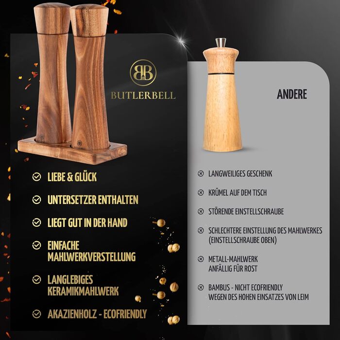 Salt and pepper mill made of wood, including coaster, in a luxury gift box. Ideal as a wedding gift | Wedding gifts | Wedding gifts for the bridal couple | Housewarming gift