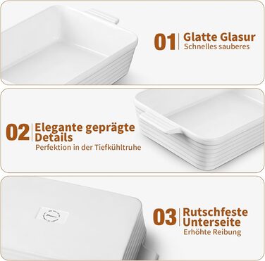 Форма для запікання Jassceram, 4.9 л, порцеляна, біла, для духовки, з ручками, для лазаньї та запіканок