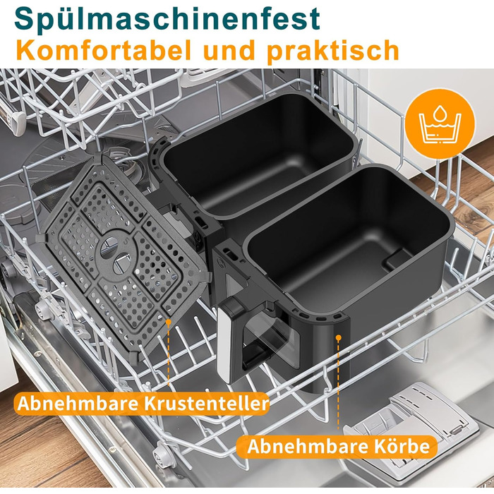 Фритюрниця повітряна з 2 камерами та вікном, 10л XXL, 8-в-1, сенсорний дисплей, таймер, без олії, здорове приготування