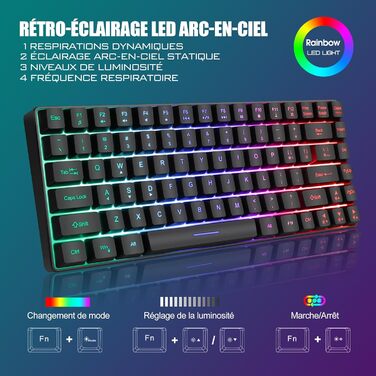 RedThunder K84 Combo: Бездротова клавіатура та миша USB, AZERTY (французька), 75% TKL, 3200 DPI (чорний)