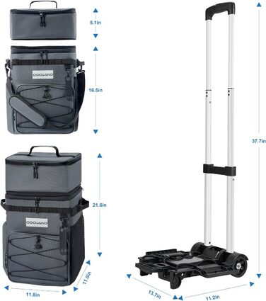 Термосумка Odoland 72 літри з колесами та ручкою – сіра. Ізольована сумка-холодильник для пікніка, пляжу, кемпінгу, подорожей. Витримує 72 банки. Водонепроникна та витікання не допускає.