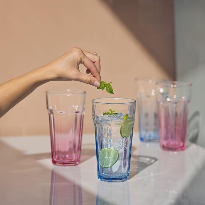 TREND FOR HOME Gigi Secret Pastels Large Drinking Glasses 630 ml, Set of 6 Cocktail Glasses, XXL Long Drink Glasses, Dishwasher Safe, Perfect for Home