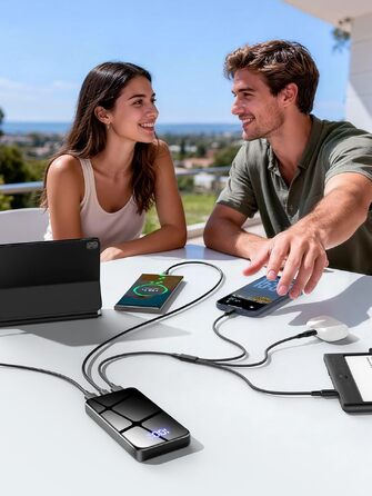 Повербанк 26800mAh з швидкою зарядкою USB-C та кабелем 3-в-1, Dual-LED ліхтарем, чорний — зовнішній акумулятор для iPhone 17/16/15, Samsung S26/S25, Xiaomi