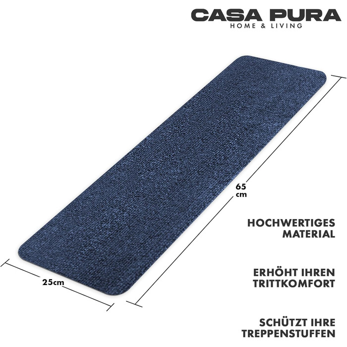 Casa Pura Non-Slip Stair Treads - 15 Piece Set - Adhesive Treppenschutz for Indoor Stairs - Blue, Rectangular