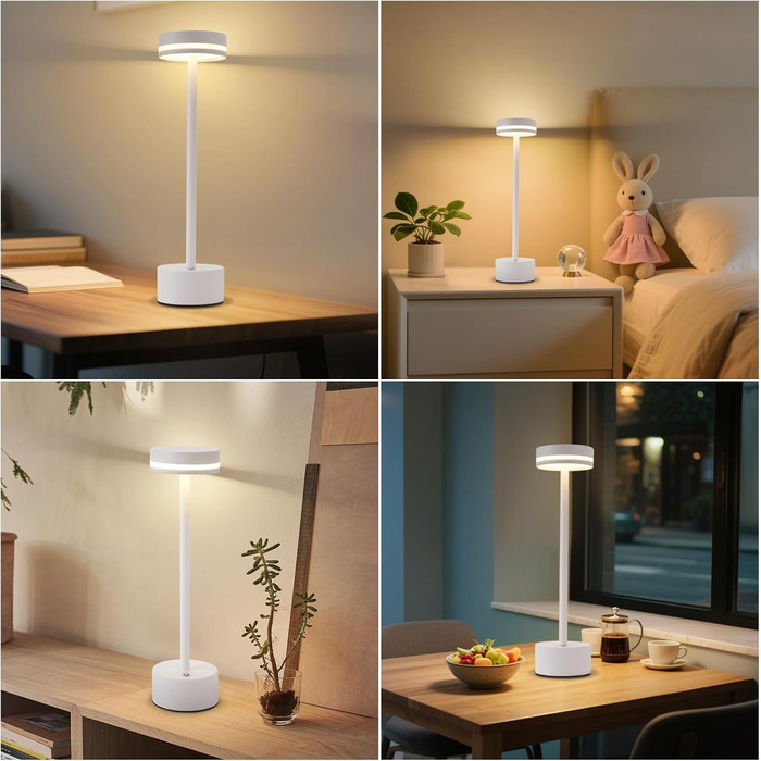 Настільна лампа акумуляторна LED 2 в 1: бездротова, димована, з USB-C зарядкою, сенсорна, для спальні, їдальні, офісу (біла)