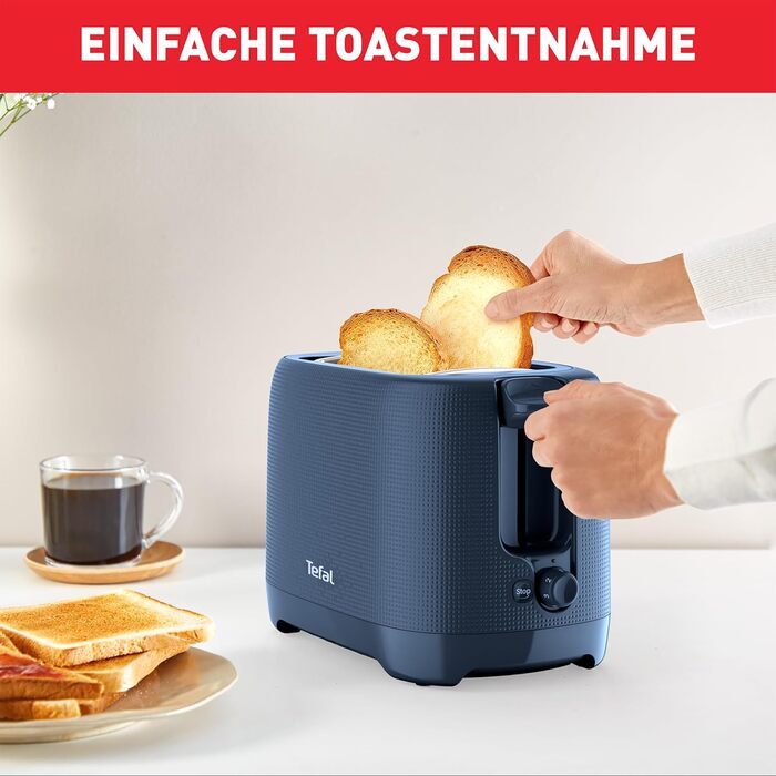 Tefal TT2M14 Morning Toaster | Two-Slot | Elegant Design | Bun Warmer | 7 Browning Levels | Extra-Wide Slots | Stop Function | Wanted Blue