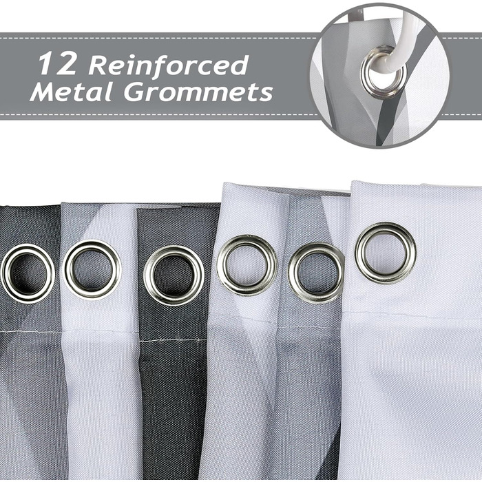 Шторка для душу Bonhause 180x180 см водонепроникна, антигрибкова, смугаста, поліестер, для ванної кімнати (1 шт., сіра)