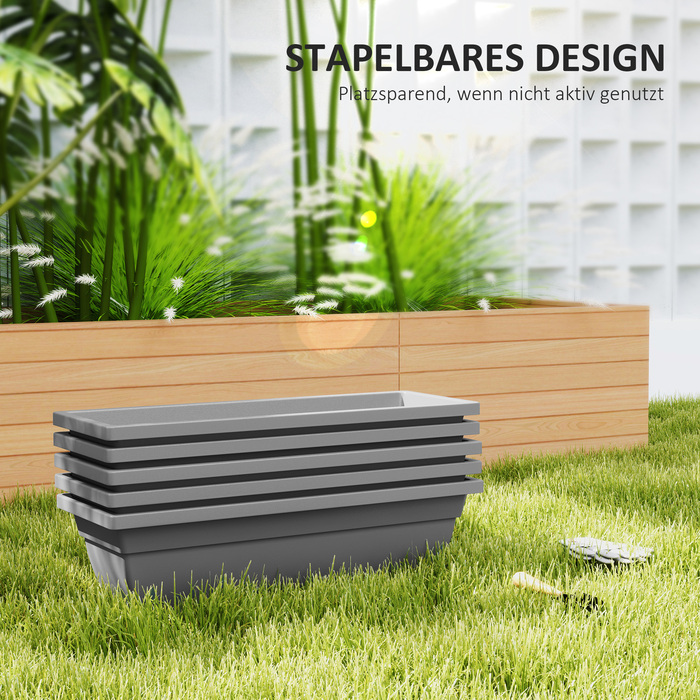 Outsunny Set of 5 Flower Pots - Plastic Planters for Patio, Garden, or Balcony, 23.2 x 8.3 x 6.3 inches, Gray
