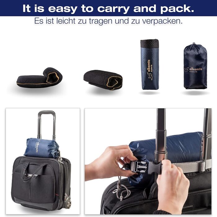 Подушка для подорожей Alkamto: ергономічна подушка з memory foam, регульована температура, Oeko-Tex, чорна, 40x25x10 см