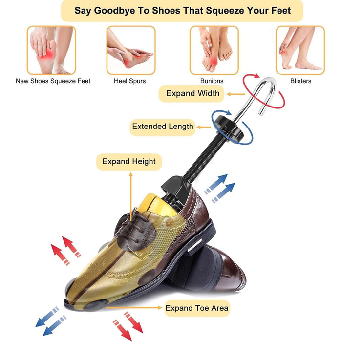 Halcent Shoe Stretcher for Men and Women 2-Way Shoe Stretcher Plastic & Metal Shoe Expander Shoe Width Adjuster for Adjustable Length and Width Shoe Stretcher with Shoehorn