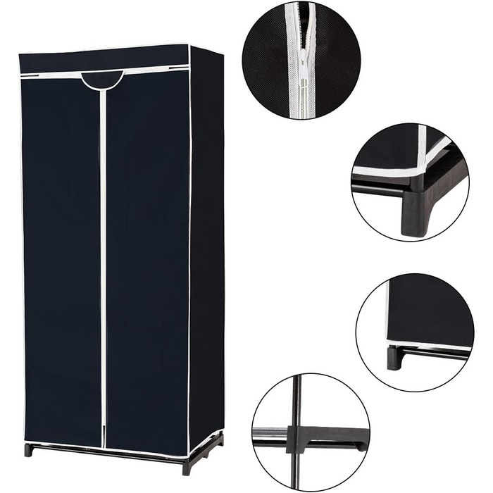 COSTWAY Wardrobe Fabric, Fabric Closet with Clothes Rod & Shelf, Fabric Clothes Closet, Folding Closet, Textile Closet for Living Room, Bedroom, Basement, 74 x 50 x 172 cm (Black)
