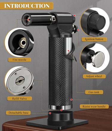 Газовий запальник для кухні з регульованим полум'ям Jet, одноручний, для приготування їжі, грилю, паяння (без газу), Zq1-bk