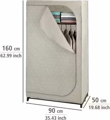WENKO Wardrobe Model Balance with Shelf and Clothes Rail, Fabric Wardrobe for Dust-Free Storage of Textiles, Metal Frame, Breathable Non-Woven Material, 90x160x50 cm, Taupe