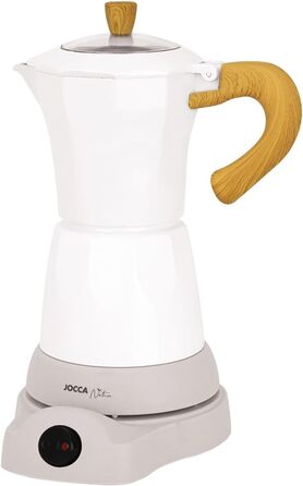 Jocca Electric Italian Coffee Machine Nature, 6 Cups Moka Pot, 300ml, Swivel Base, Cold-Touch Handle, Keep-Warm Function, White