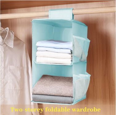 Настінна полиця-органайзер для шафи, 4 відділення, 12 кишень, для спальні, сімейного гардеробу, складана, універсальна, 30 x 22.5 x 80 см (Блакитна, 2 яруси)