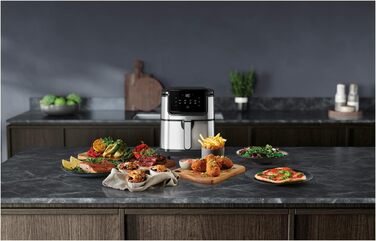AEG AF6-1-4ST Hot Air Fryer / Frying / Grilling / Roasting / Baking with little to no oil / 8 programs / 3.5 l capacity / dishwasher safe / LED touch display / programmable / Stainless steel, Grey Stainless Steel 3.5l Capacity Series 6000