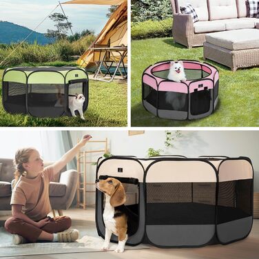 Клітка-вигул для цуценят та тварин 4 Pet, розкладний вольєр для собак та котів, для дому, з блискавкою, портативний, M, блакитно-білий (L з мискою, темно-сірий та бежевий)