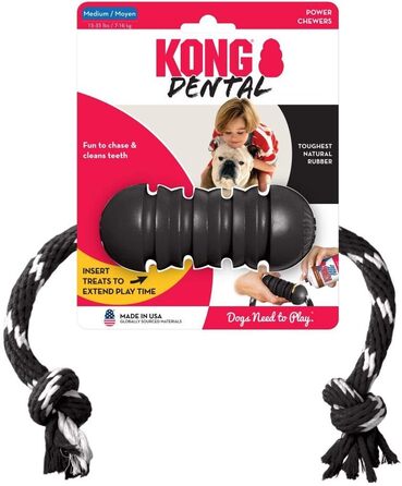 KONG Extreme Dental з мотузкою – іграшка для собак, наповнювана, каучукова, для догляду за зубами середніх порід