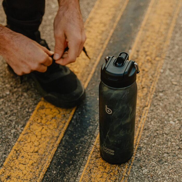 BOTTLE BOTTLE Stainless Steel Water Bottle 24oz (709ml) with Straw Handle and Pill Compartment for Outdoor School, Insulated Sports Bottle (Meteorite)