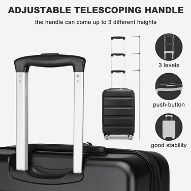 Чемодан-валіза KONO з розширенням, жорсткий корпус, великий розмір XL, з TSA-замком та 4 подвійними колесами, ідеальний для подорожей та бізнесу, 75x47.5x29.5 см, чорний