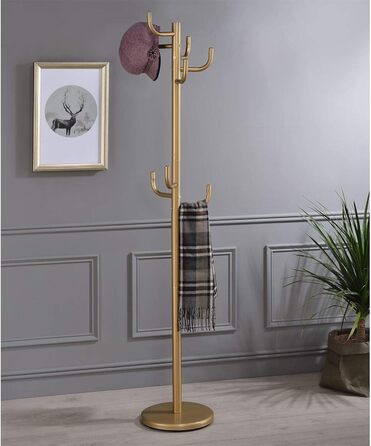 IDIMEX Clothes Rack Mila made of metal, a practical coat rack with 8 hooks. Timeless hat stand with round plate base (Gold)