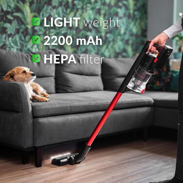 Бездротовий акумуляторний пилосос Lehmann 3-в-1 з HEPA-фільтром та LED-щіткою, 45 хв роботи, 1.8л контейнер, для тварин, килимів, авто