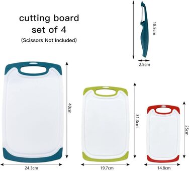 Набір з 3 дерев'яних обробних дощок SKERITO для кухні (синій, зелений, червоний) з антиковзкими ручками та жолобками для соку