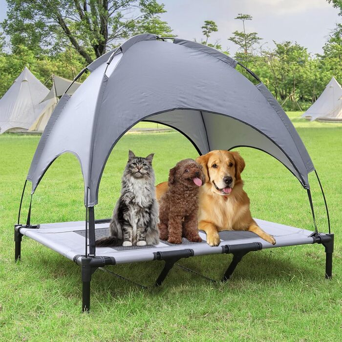 Ліжко для собак з балдахіном, лежанка для тварин Outdoor 2 в 1, софа для собак, піднята лежанка для котів та собак великих та маленьких порід, 122x92x102 см