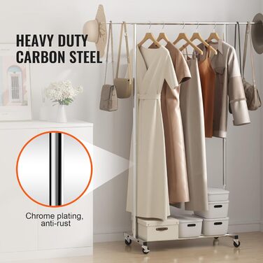 VEVOR Clothes Rack Coat Rack 1 Clothes Rod, Durable Clothes Rack Black 400 x 1010 x 1510 mm Clothes Rack for Bedroom, Laundry Room, Dressing Room, Entrance, etc. (1 Rod, 54.3