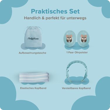 Навушники шумоізоляційні дитячі 3-48 місяців - захист слуху для немовлят 25dB - надзвичайно м'які дитячі навушники з еластичним та регульованим обручем (Блакитний)