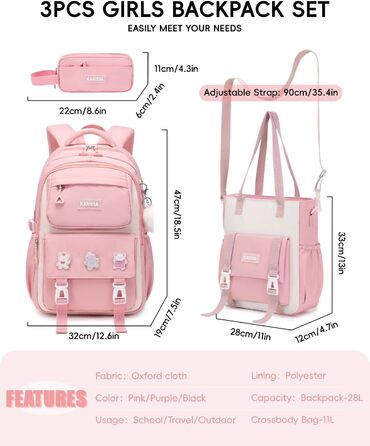 Стильний рюкзак для підлітка Tanou з набором канцтоварів: пенал, сумочка на плече, відділення для ноутбука 15.6