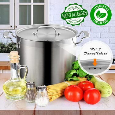 NutriChef Каструля з нержавіючої сталі 18/8, 11 л, для супів та рагу, з кришкою, для індукції, посудомийна машина