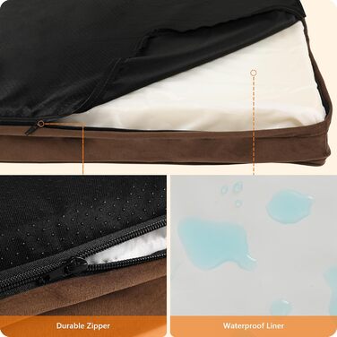 HMTOPE Orthopedic Dog Bed, 10cm Thick Dog Cushion for Medium and Large Dogs, Removable and Washable Dog Mat, Non-Slip Bottom, Waterproof Inner Lining, 112 cm, (L 91 x W 56 x H 9 cm, Brown)