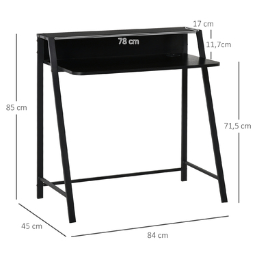 HOMCOM Computer Desk Stylish Writing Desk with Storage and Cable Management, Metal Black 84x45x85cm for Home Office and Study