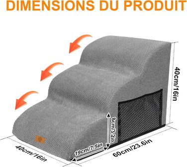 Східці для собак Masthome: 4 сходинки, знімний та пральний чохол, протиковзкі, для ліжка/софи (сірий)