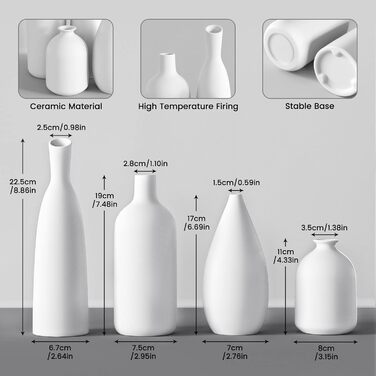 Ceramic Vase Set for Pampas Grass - 2pcs White, Modern Donut Design, Large & Medium - Home Decor for Tables, Shelves, Mantels, Living Room, Bedroom, Office, Wedding, Party, Gift