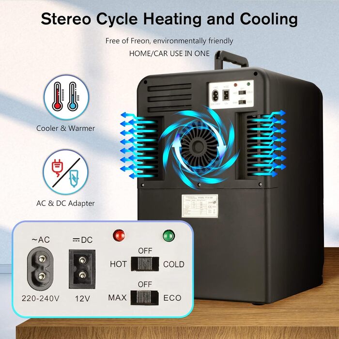 Міні-холодильник Vasip 15L з охолодженням та нагріванням, 220V/12V DC - для дому, офісу, кемпінгу та авто