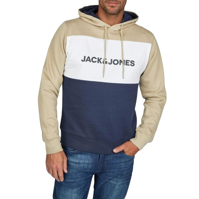 Чоловічий худі Jack & Jones JWHLOGO Blocking Regular Fit з принтом, великий розмір (Plus Size), багатоколірний (зелений, синій, бежевий), 5XL