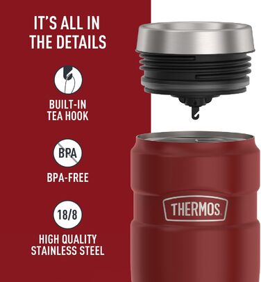 Термос туристичний King 16oz з нержавіючої сталі, червоний, матова поверхня