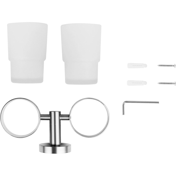 Ambrosya Toothbrush Holder with Wall Mounting - Glass Cup Holder Toothbrush Holder Toothpaste Bath (Brushed Stainless Steel)