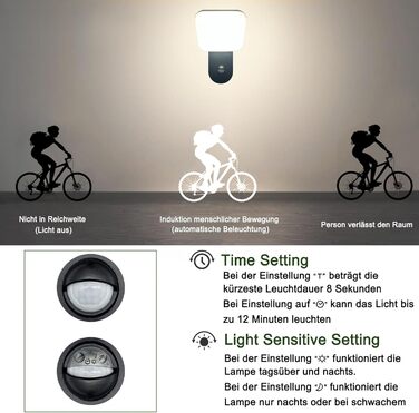 LED вуличний світильник настінний з датчиком руху, 18W, 1600LM, 3000K, тепле біле світло, IP65, алюміній, для дому, саду, гаража, тераси