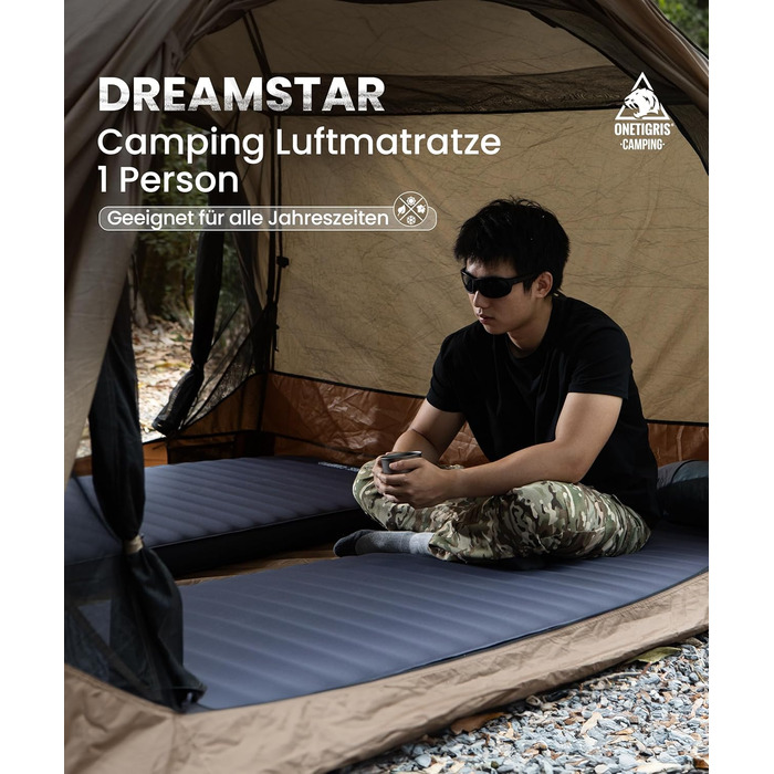 Надувний матрац OneTigris Dreamstar самонадувний (70x198 см) сірий для кемпінгу, подорожей та автомобіля